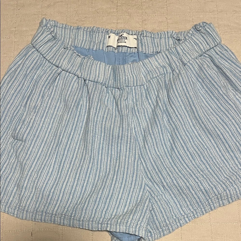 Hollister Women's Light Blue Striped High Waist Shorts